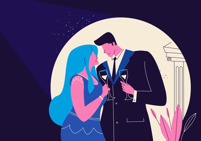 Casal romântico em roupas de formatura Vector plana ilustração