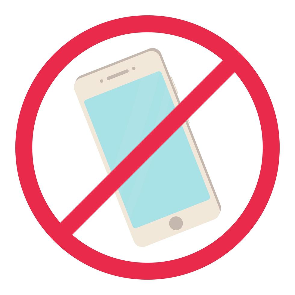nenhum sinal de telefone vermelho smartphone regra proibida símbolo desligar telefone não permitido conceito estoque vetor iilustration em estilo cartoon, isolado no branco
