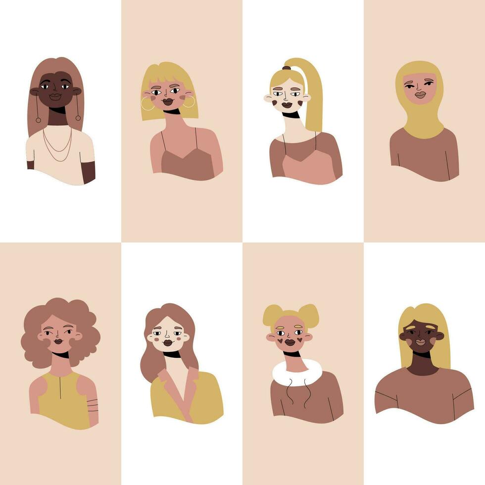 conjunto do avatares ícones do pessoas rostos. diversidade personagens para social meios de comunicação, do utilizador perfil, aplicativo projeto, sites. desenho animado vetor ilustração do homens e mulheres.