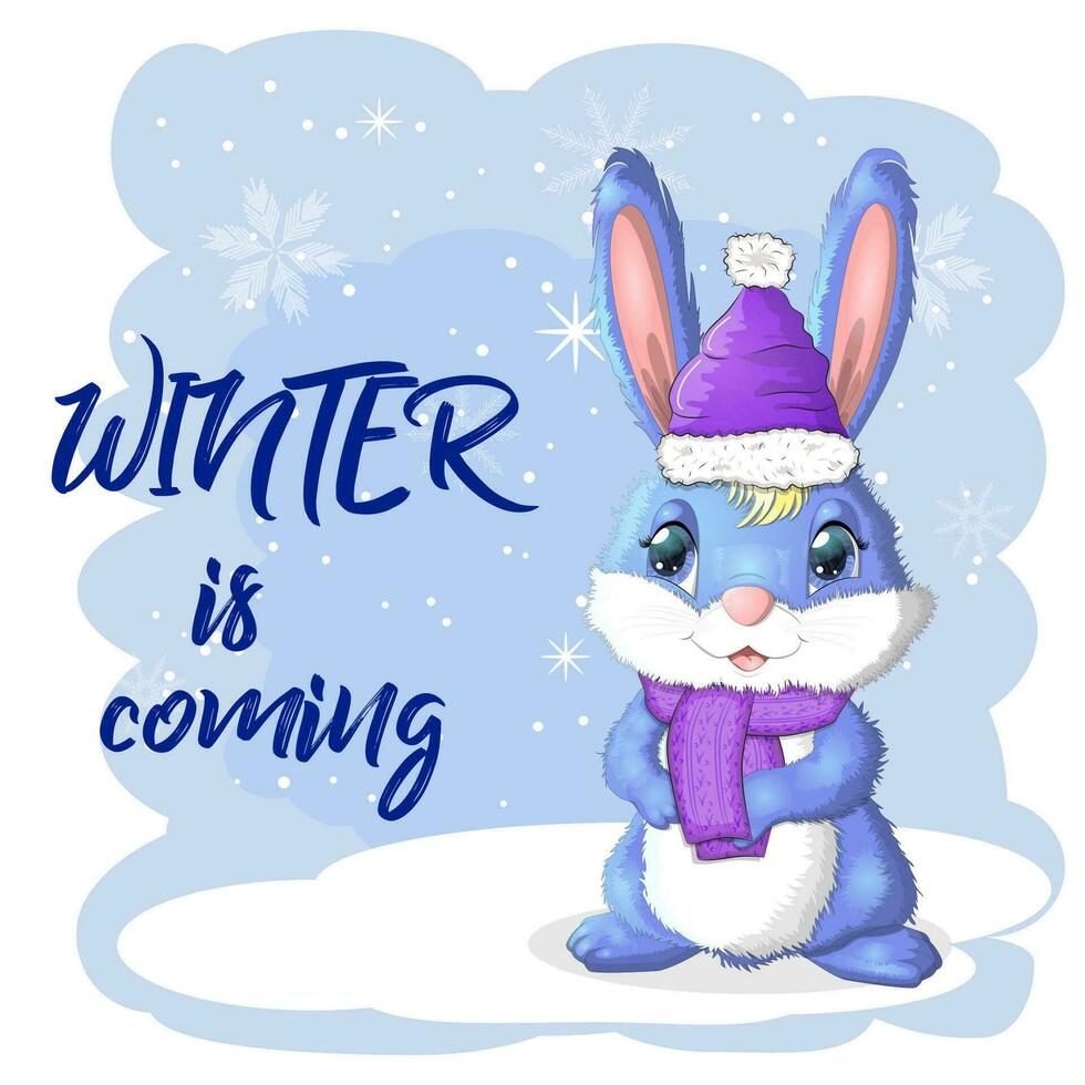 fofa desenho animado Coelho dentro uma santa chapéu em uma fundo do neve. inverno 2023, Natal e Novo ano vetor