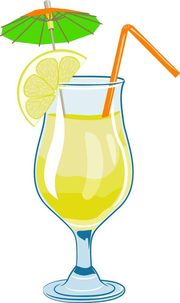 cor ilustração do coquetel vidro com limão beber vetor