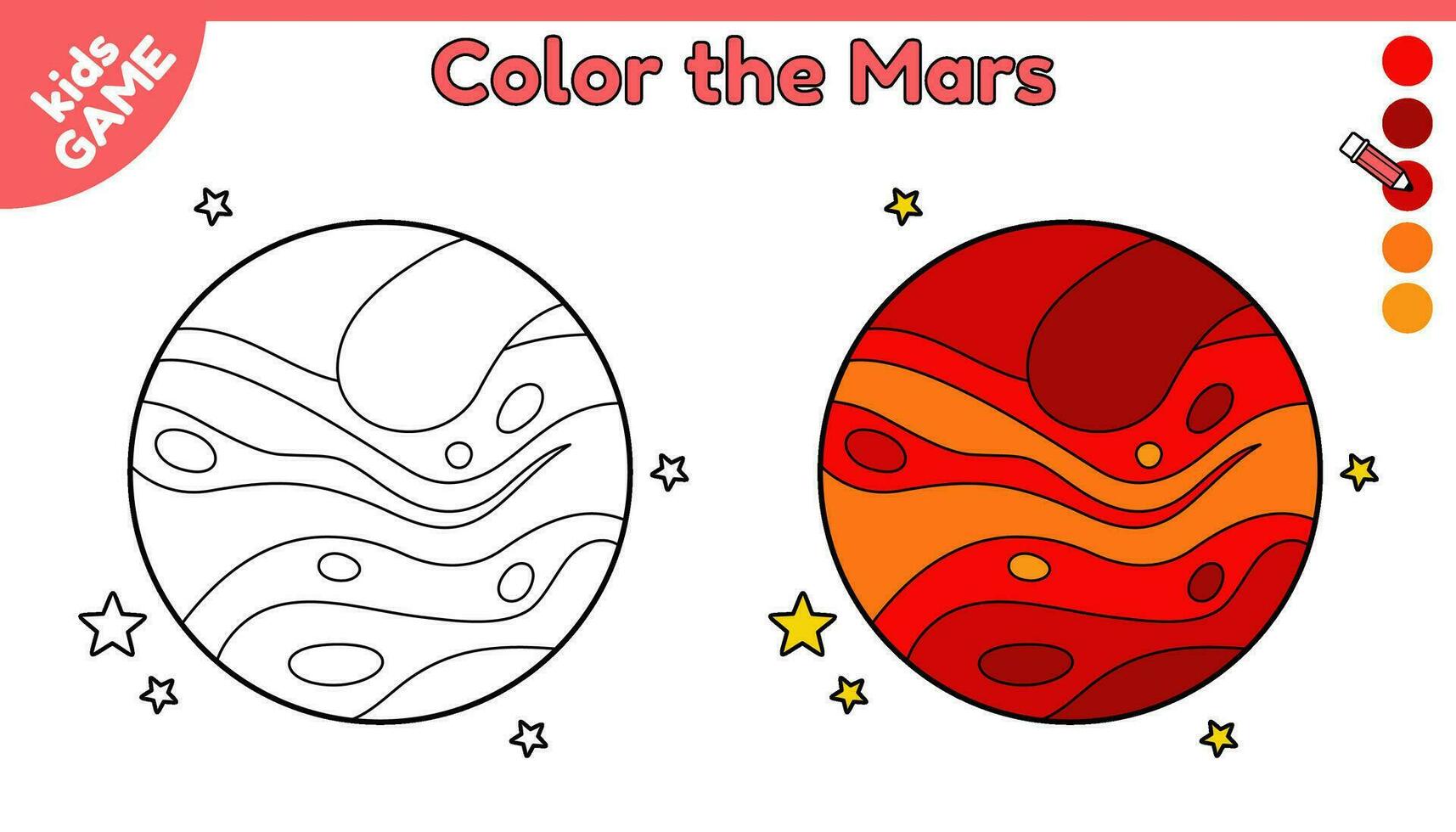 página do coloração livro para crianças. cor desenho animado a Marte dentro espaço. esboço planeta do solar sistema. atividade para pré escola e escola crianças. Preto e branco e colorida ilustração. vetor Projeto.