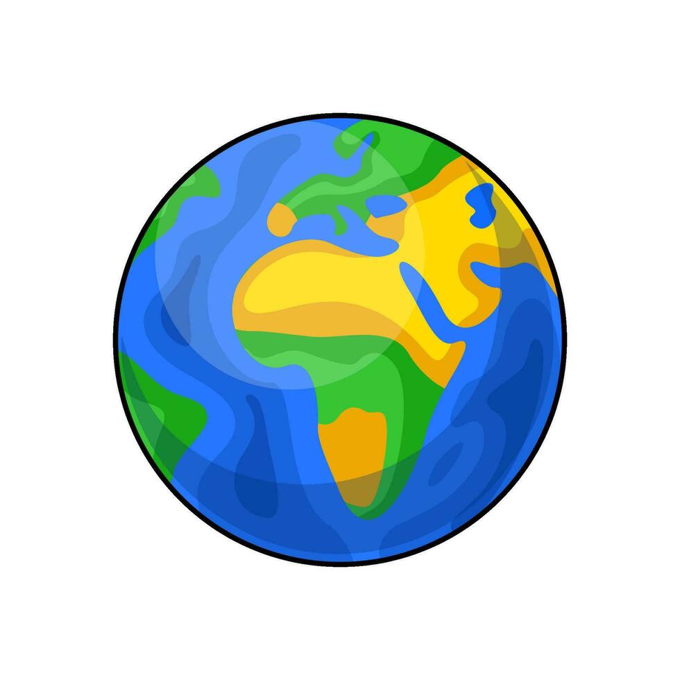 desenho animado planeta terra do solar sistema. terra globo isolado em branco fundo. colori ícone do mundo. vetor ilustração em espaço tema. cenário dentro infantil estilo.