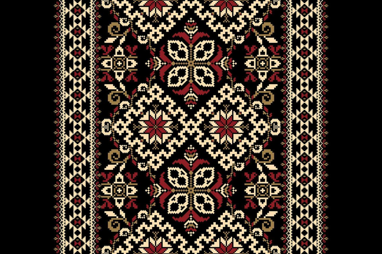floral Cruz ponto bordado em Preto background.geometric étnico oriental padronizar tradicional.asteca estilo abstrato vetor ilustração.design para textura,tecido,embrulho,vestuário,decoração,cachecol.