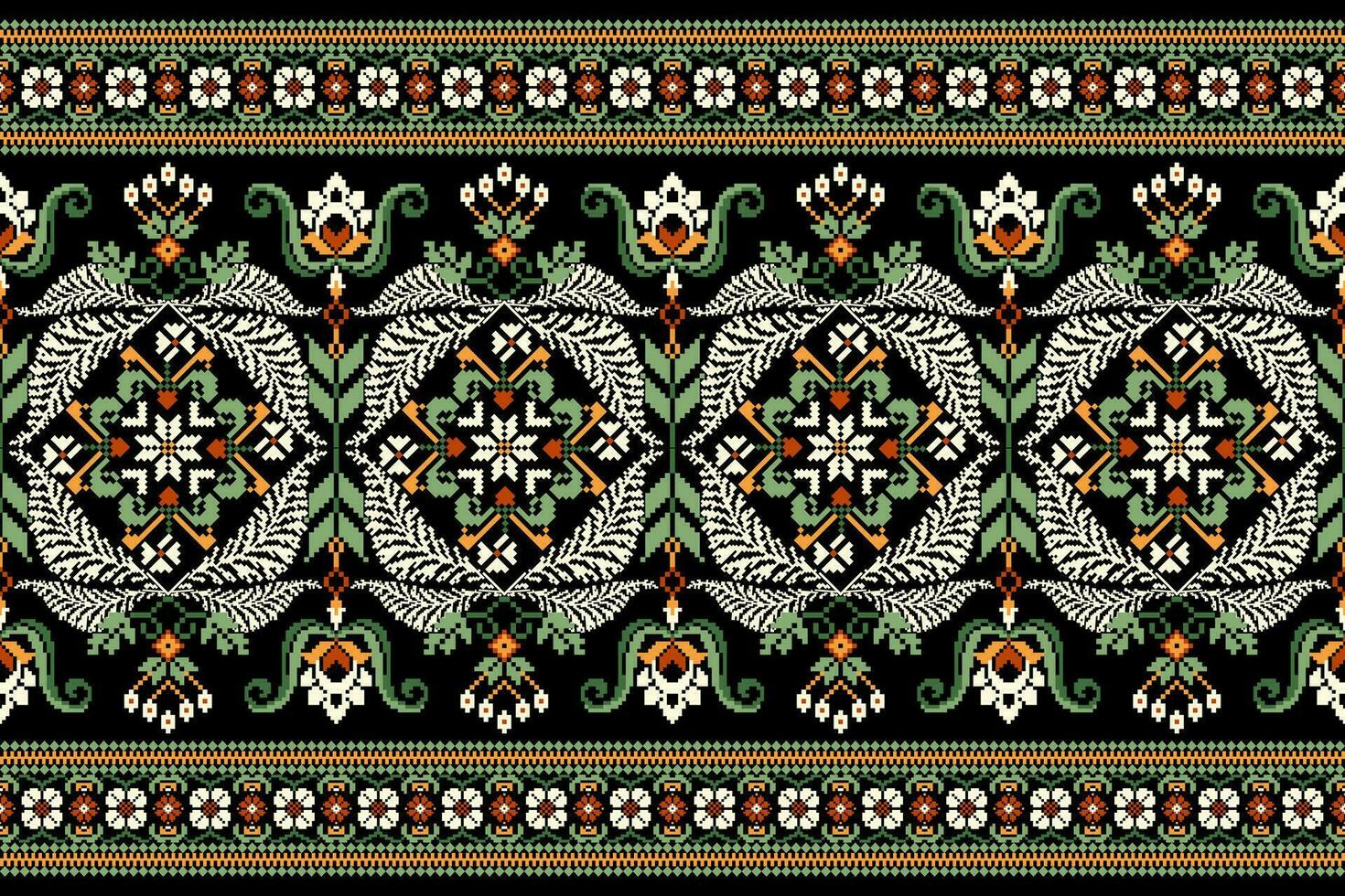 floral Cruz ponto bordado em Preto background.geometric étnico oriental padronizar tradicional.asteca estilo abstrato vetor ilustração.design para textura,tecido,vestuário,embrulho,decoração,canga.