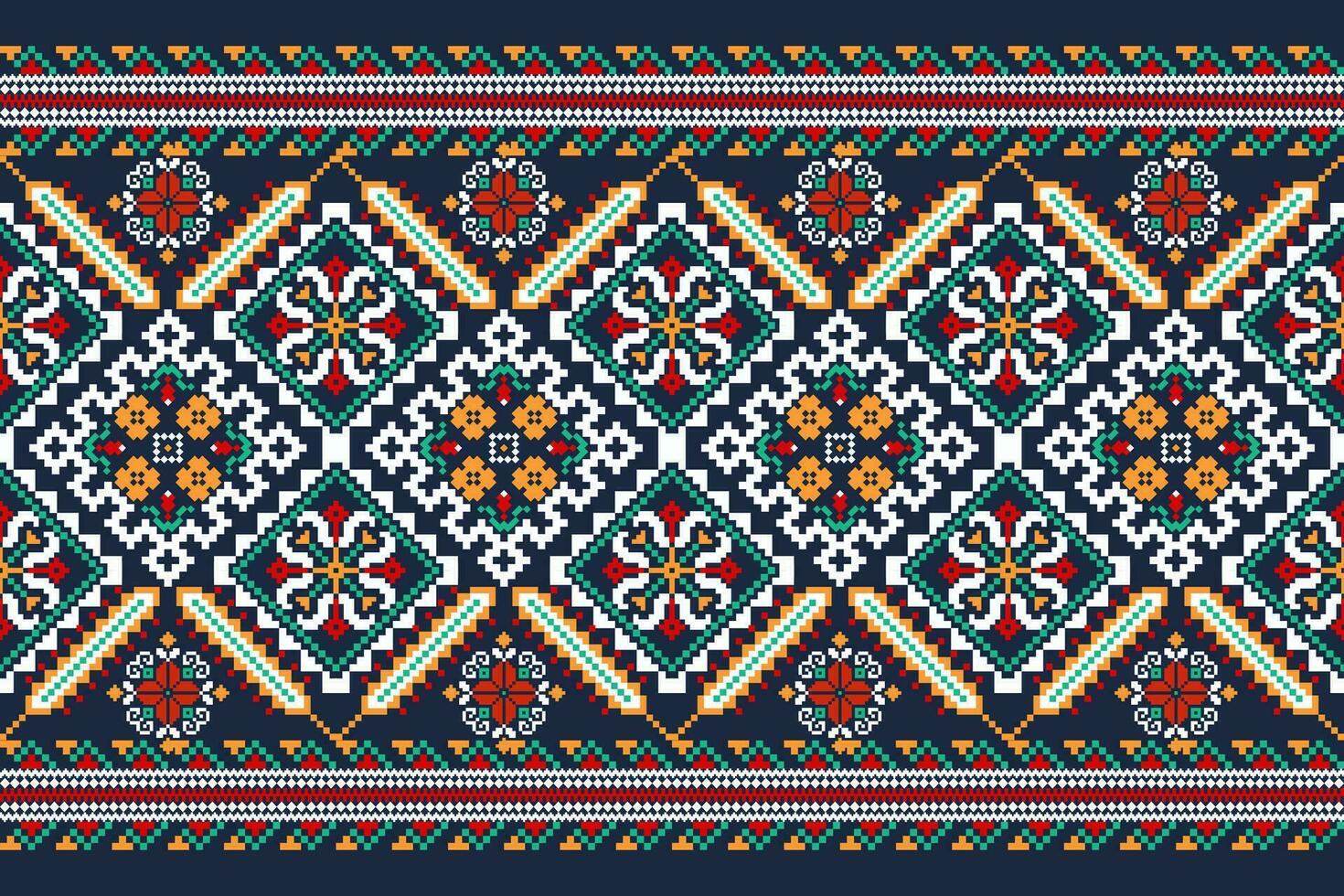 floral Cruz ponto bordado em azul background.geometric étnico oriental padronizar tradicional.asteca estilo abstrato vetor ilustração.design para textura,tecido,vestuário,embrulho,decoração,cachecol.