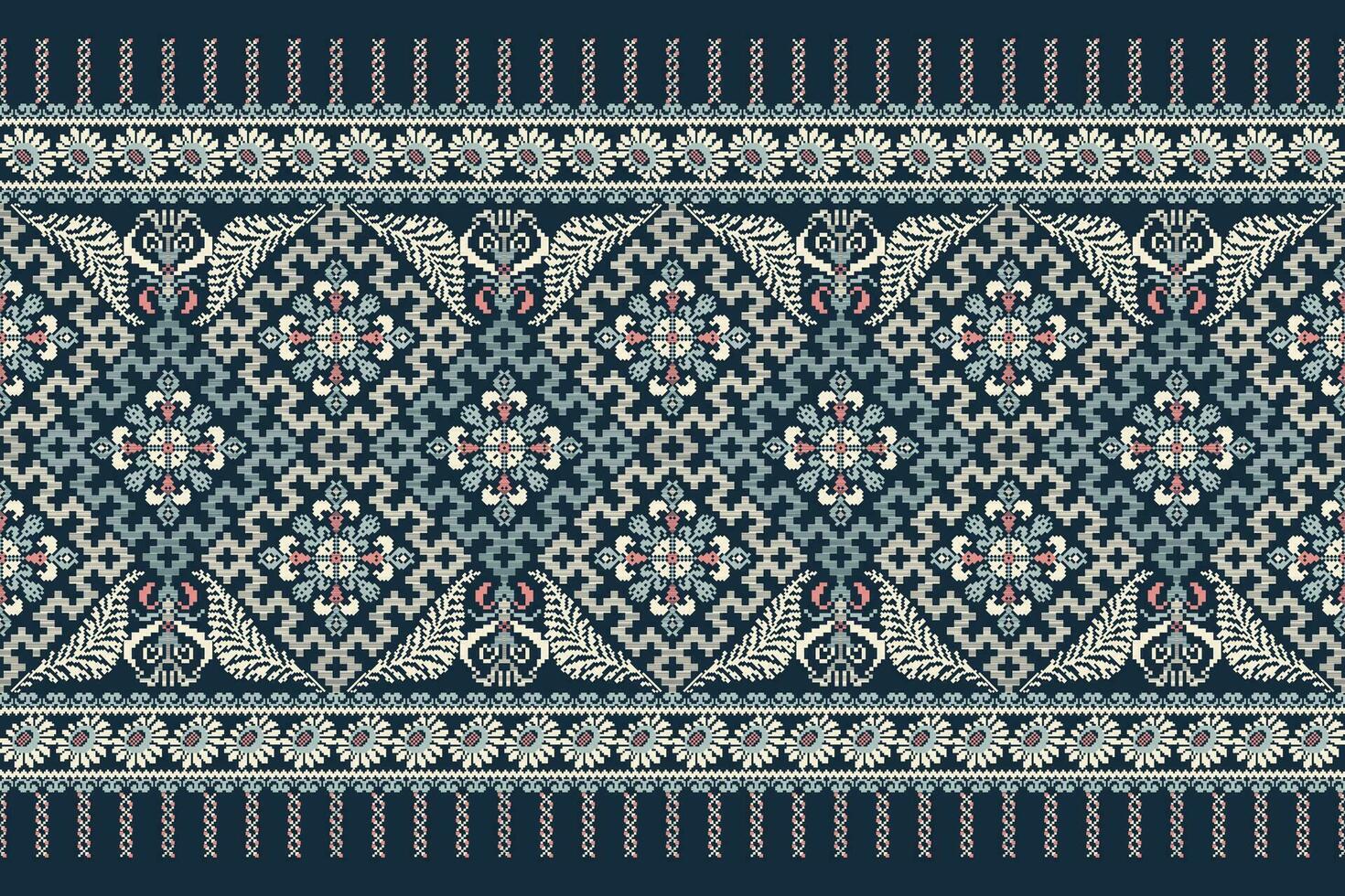 floral Cruz ponto bordado em azul background.geometric étnico oriental padronizar tradicional.asteca estilo abstrato vetor ilustração.design para textura,tecido,vestuário,embrulho,decoração,cachecol.