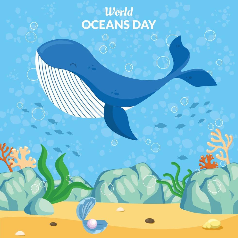 dia mundial dos oceanos com conceito de baleia vetor