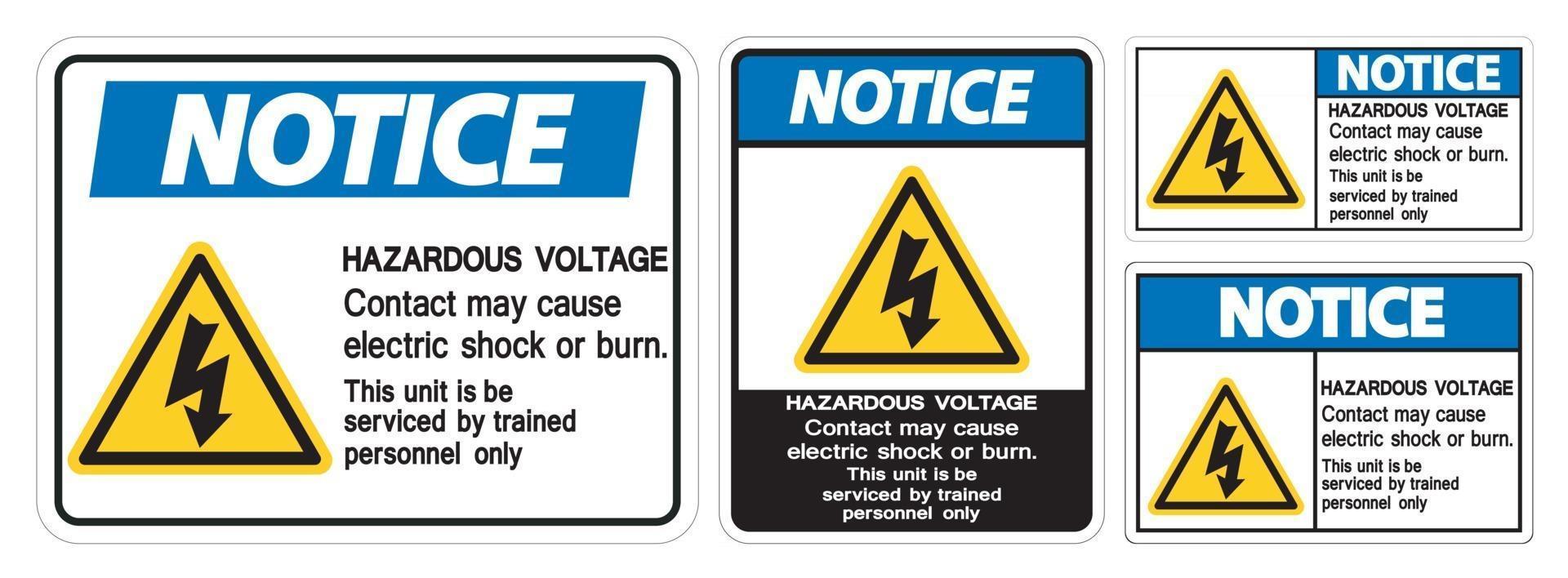 observe que o contato de tensão perigosa pode causar choque elétrico ou sinal de queimadura no fundo branco vetor