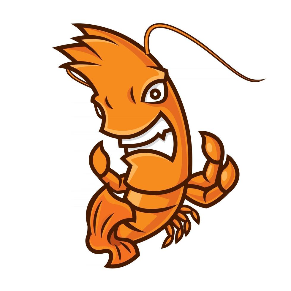 personagem de desenho animado do mascote do tema do esporte do camarão louco vetor