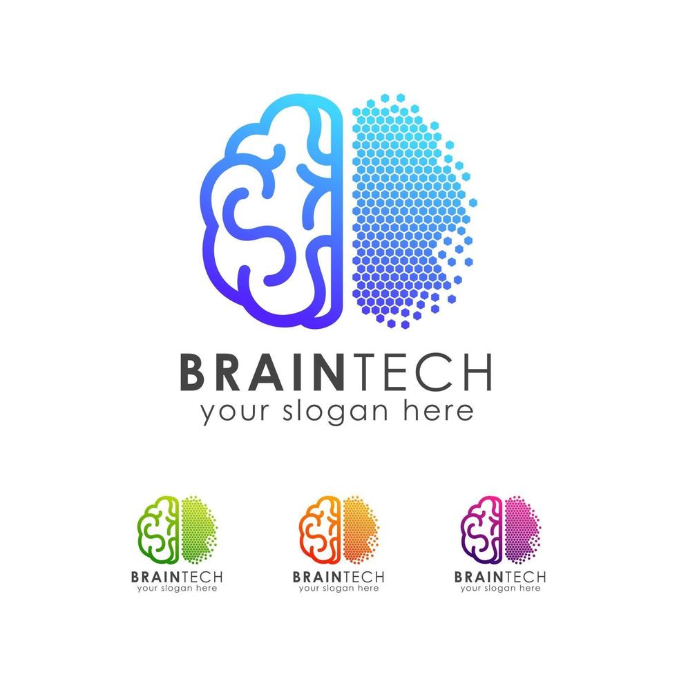 modelo de design de ícone de logotipo digital Brain vetor