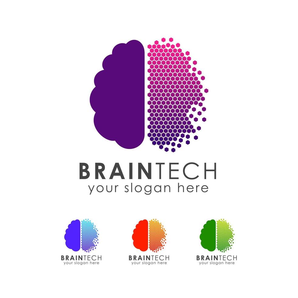 modelo de design de ícone de logotipo digital Brain vetor