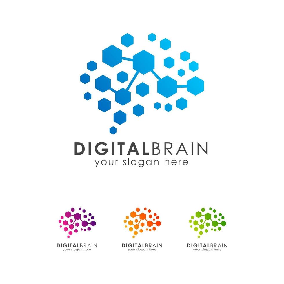 modelo de design de ícone de logotipo digital Brain vetor