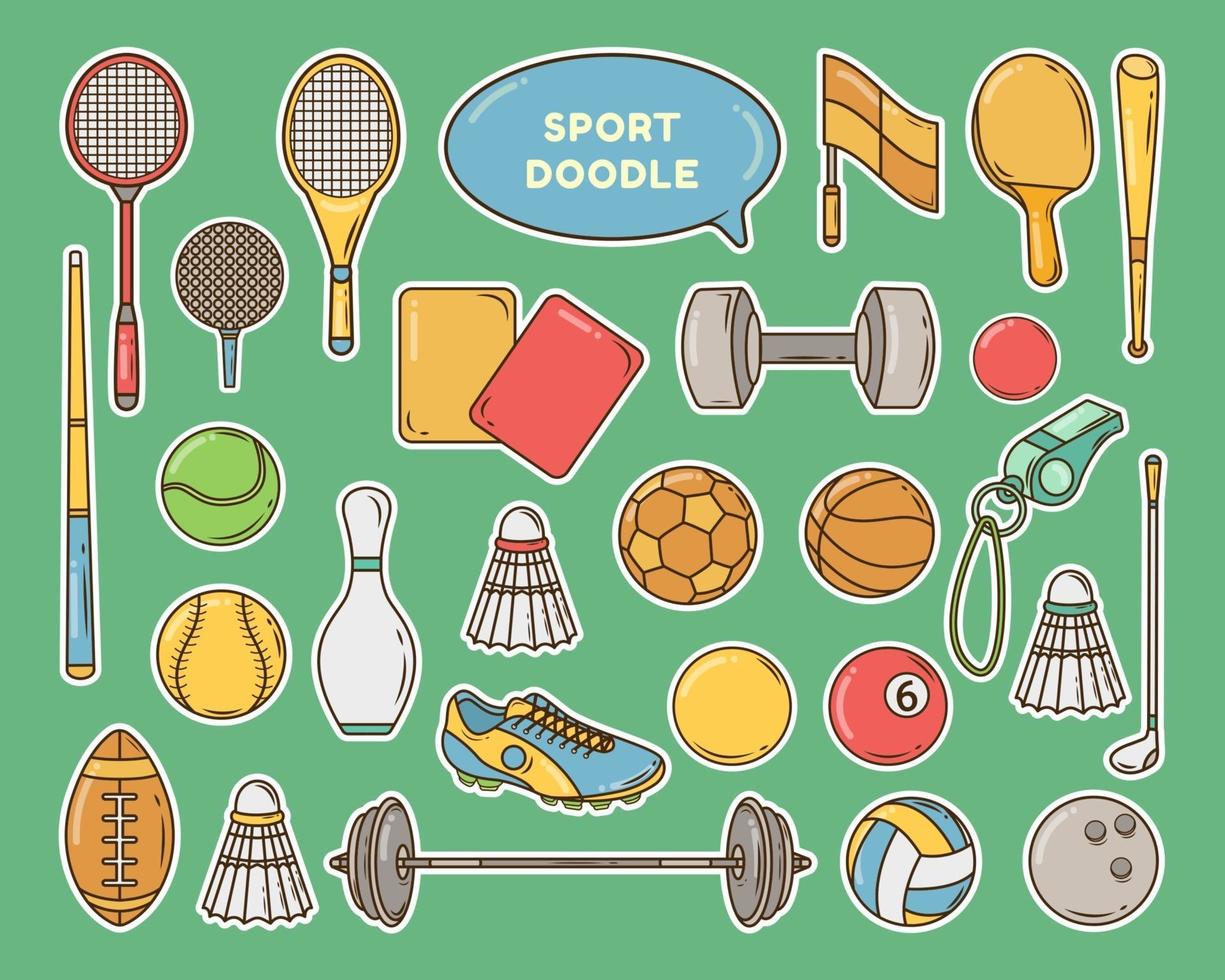 autocolante desenho desenhado à mão ferramentas desportivas doodle bundle design vetor