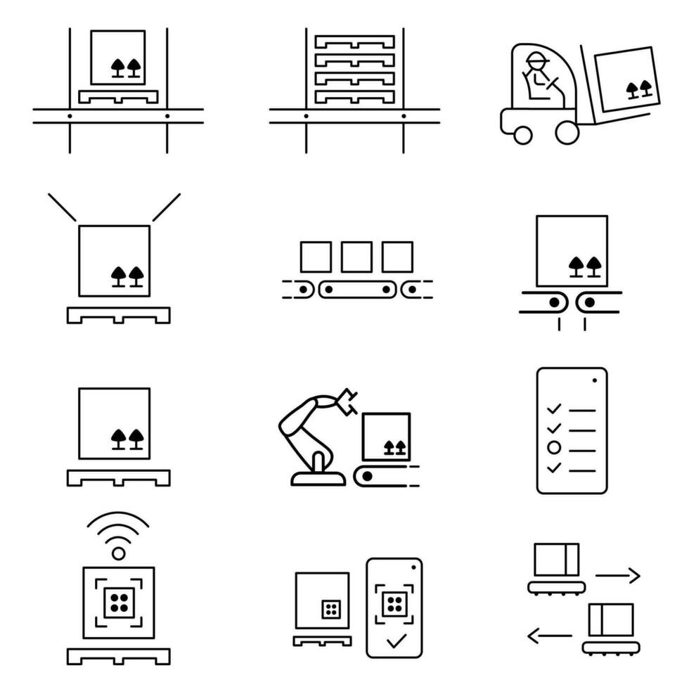 logística ícones, vetor ilustração linha ícones sobre logística robótica e tecnologia para fornecem cadeia estoque ilustração