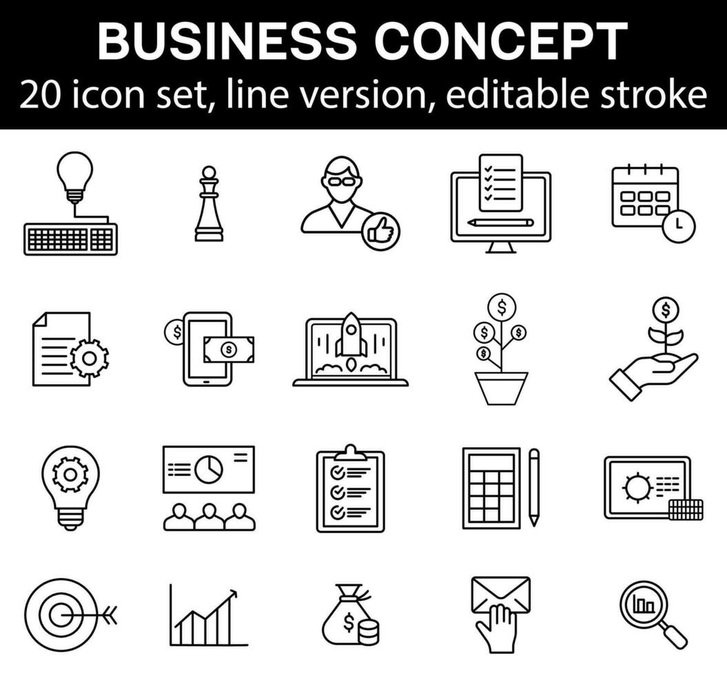 o negócio soluções linha ícone conjunto vetor