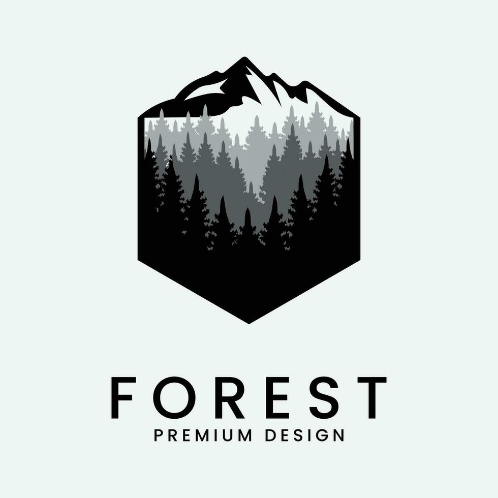 design de arte de linha de logotipo de floresta vetor