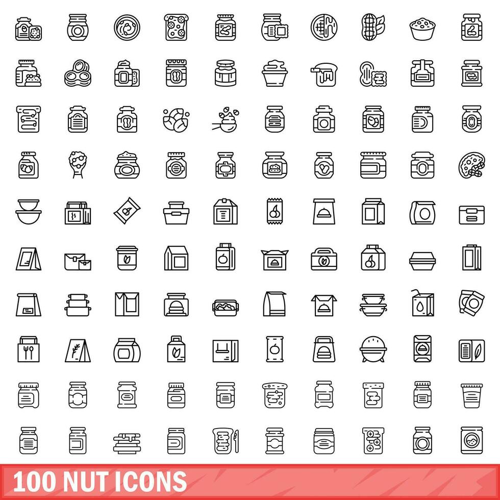 100 noz ícones definir, esboço estilo vetor
