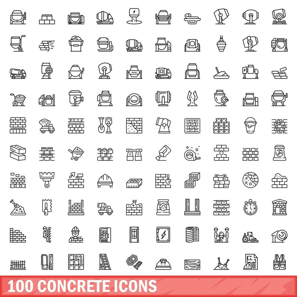 100 concreto ícones definir, esboço estilo vetor