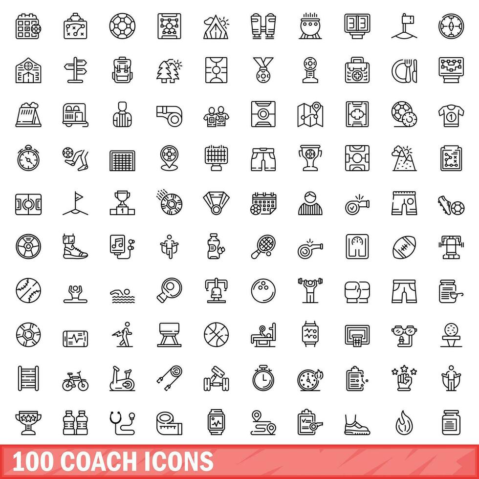 100 treinador ícones definir, esboço estilo vetor