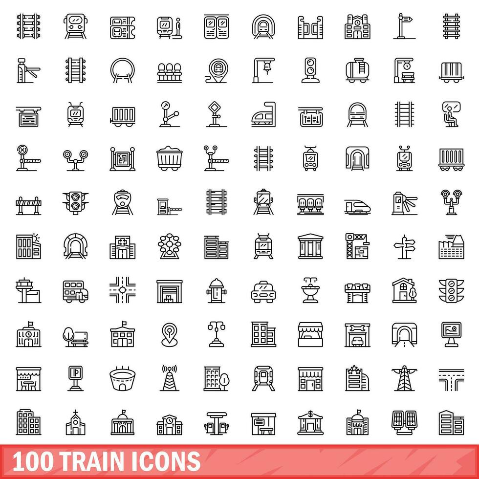100 trem ícones definir, esboço estilo vetor