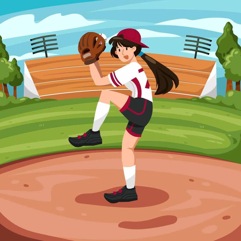 mulher jogando softball vetor