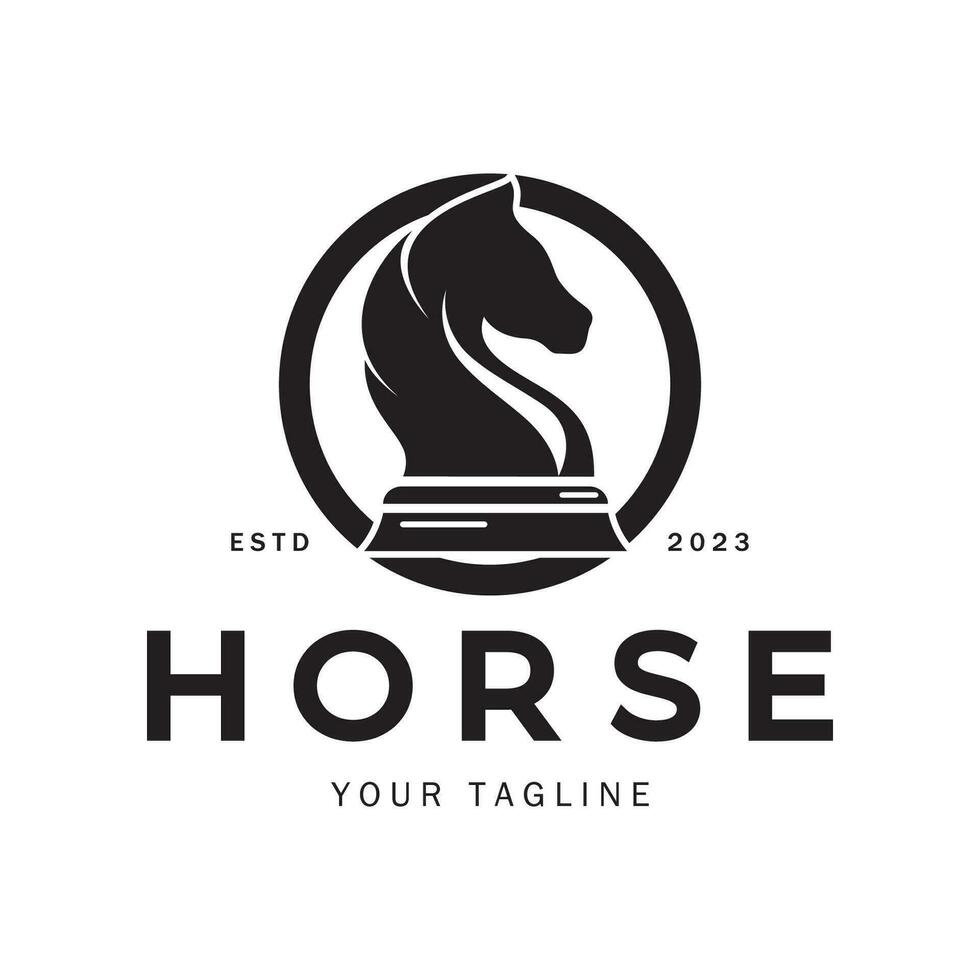 xadrez estratégia jogos logotipo com cavalo, rei, penhor, ministro e torre. logotipo para xadrez torneio, xadrez equipe, xadrez campeonato, xadrez jogos aplicativo. vetor