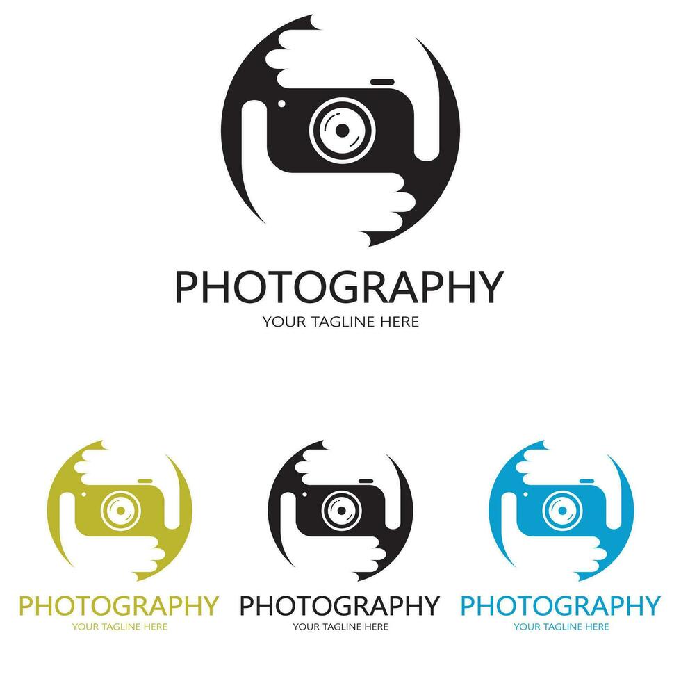 modelo de design de vetor de ícone de logotipo de câmera de fotografia isolado em fundo preto