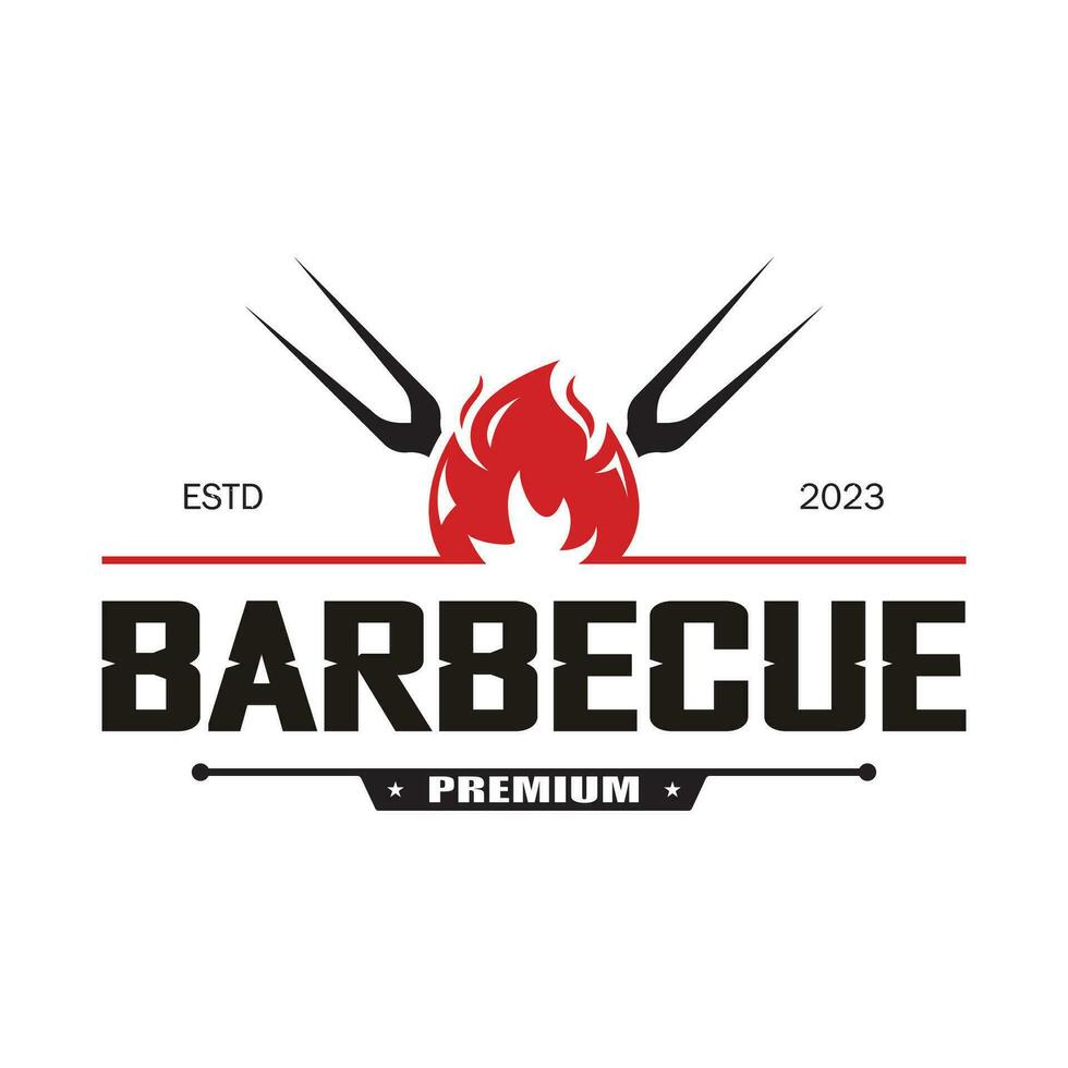 simples churrasco vintage quente grade, com cruzado chamas e espátula. logotipo para restaurante, distintivo, cafeteria e barra.vetor vetor