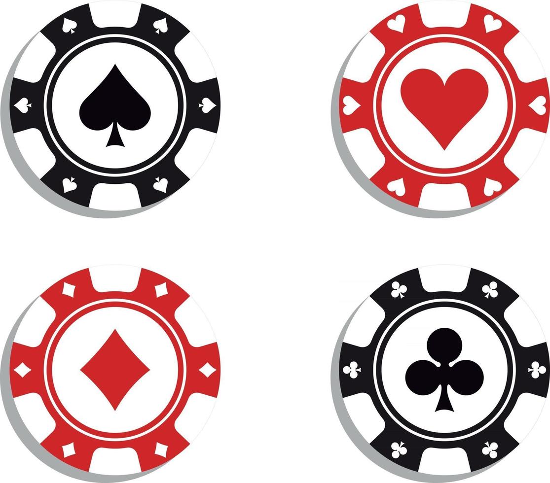 fichas de pôquer com símbolos de cartas vetor