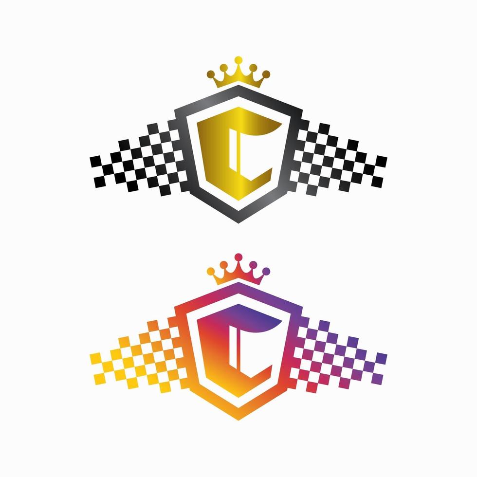 logotipo da letra C com escudo e coroa adequados para logotipo esportivo ou automotivo vetor