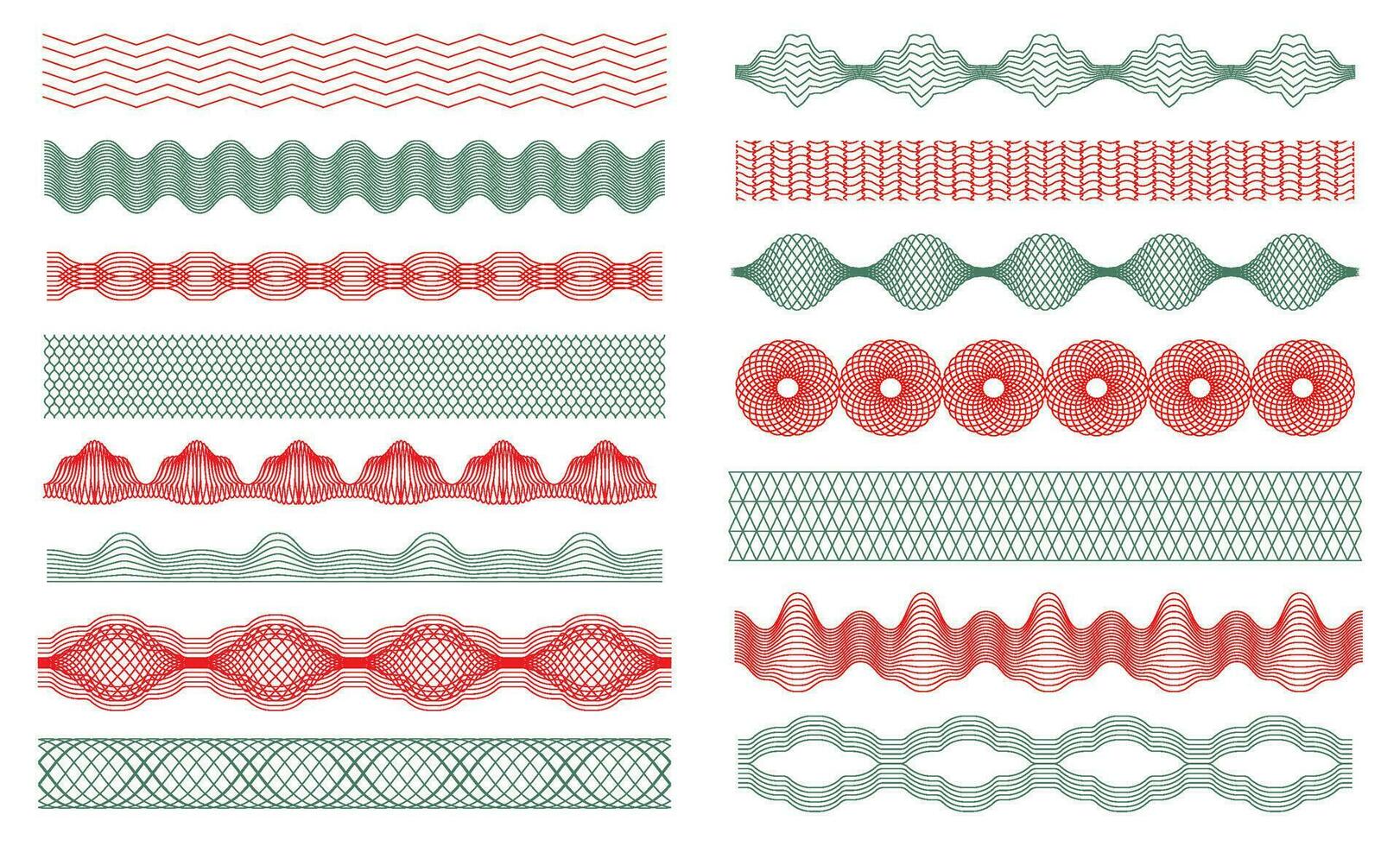 guilhoché fronteiras, dinheiro marca d'água, certificado decoração elementos. nota de banco segurança marcas d'água, guilhochés desatado fronteira vetor conjunto