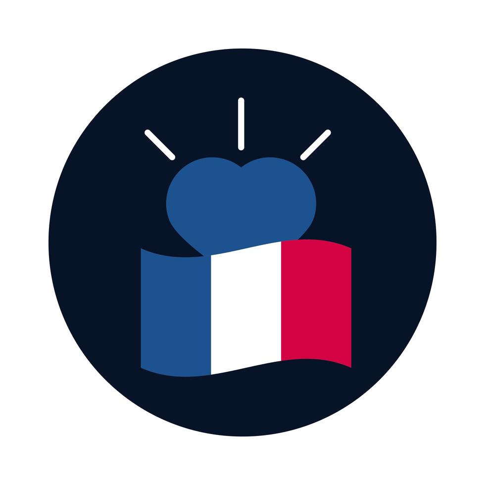 Bandeira da França e bloco de coração e design de vetor de ícone de estilo simples