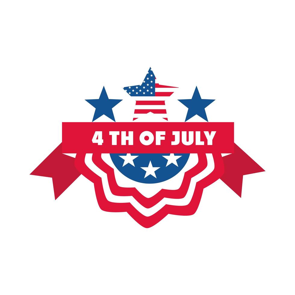 4 de julho, dia da independência, bandeira americana, estrela, fita, rótulo, ícone, estilo, plana vetor