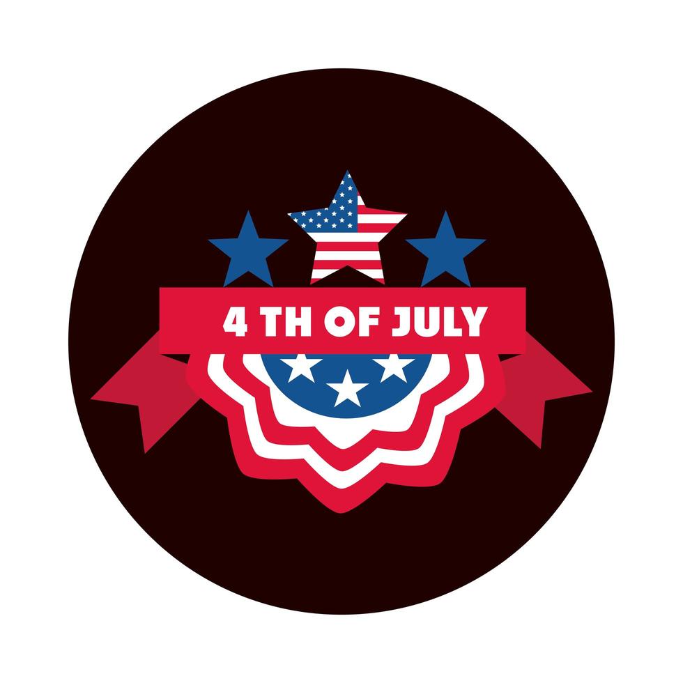 4 de julho, dia da independência, bandeira americana, bloco de etiqueta com fita e ícone de estilo simples vetor