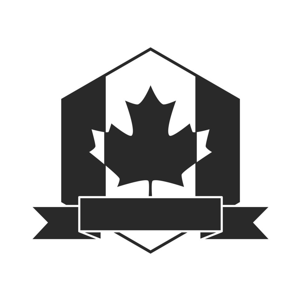 dia do Canadá bandeira canadense folha de bordo e ícone de estilo de silhueta de emblema de fita vetor