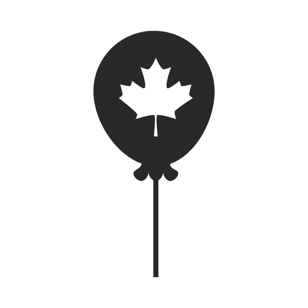 balão do dia do Canadá com ícone de estilo de silhueta de decoração em folha de bordo vetor