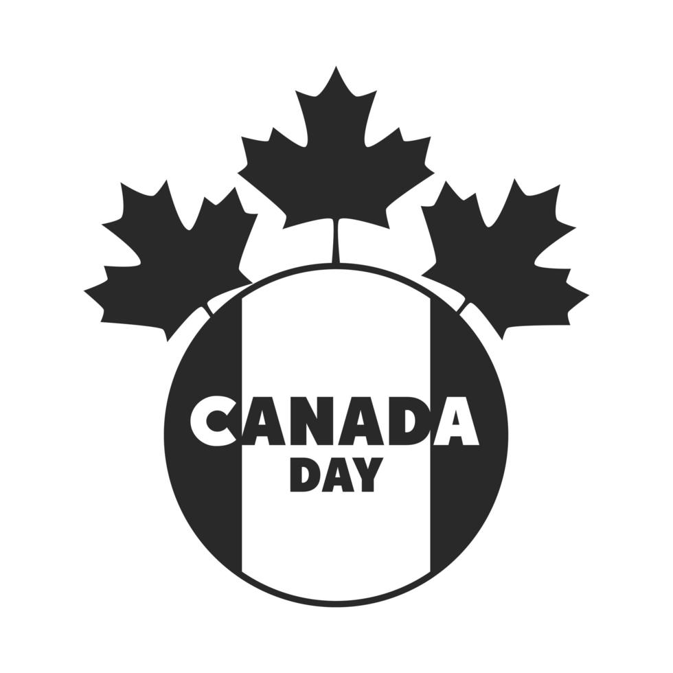 dia do Canadá bandeira canadense e folhas de bordo ícone de estilo de silhueta de design de emblema vetor