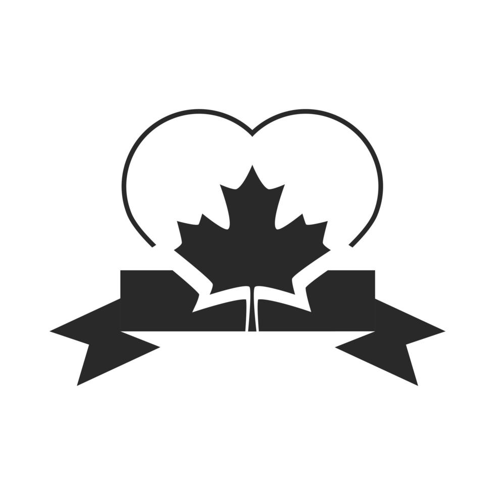 dia do Canadá coração fita folha de bordo decoração silhueta ícone de estilo vetor