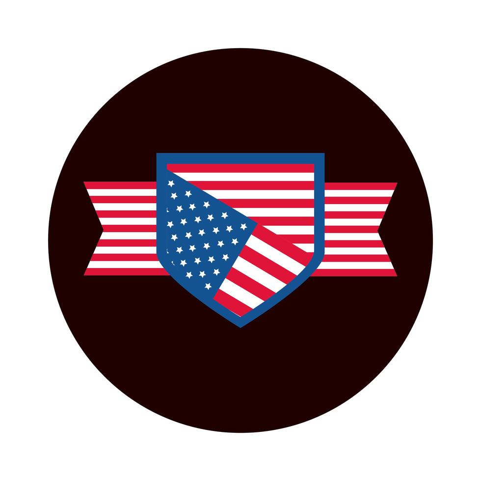 4 de julho, dia da independência, bandeira americana escudo homenagem celebração bloco e ícone de estilo simples vetor