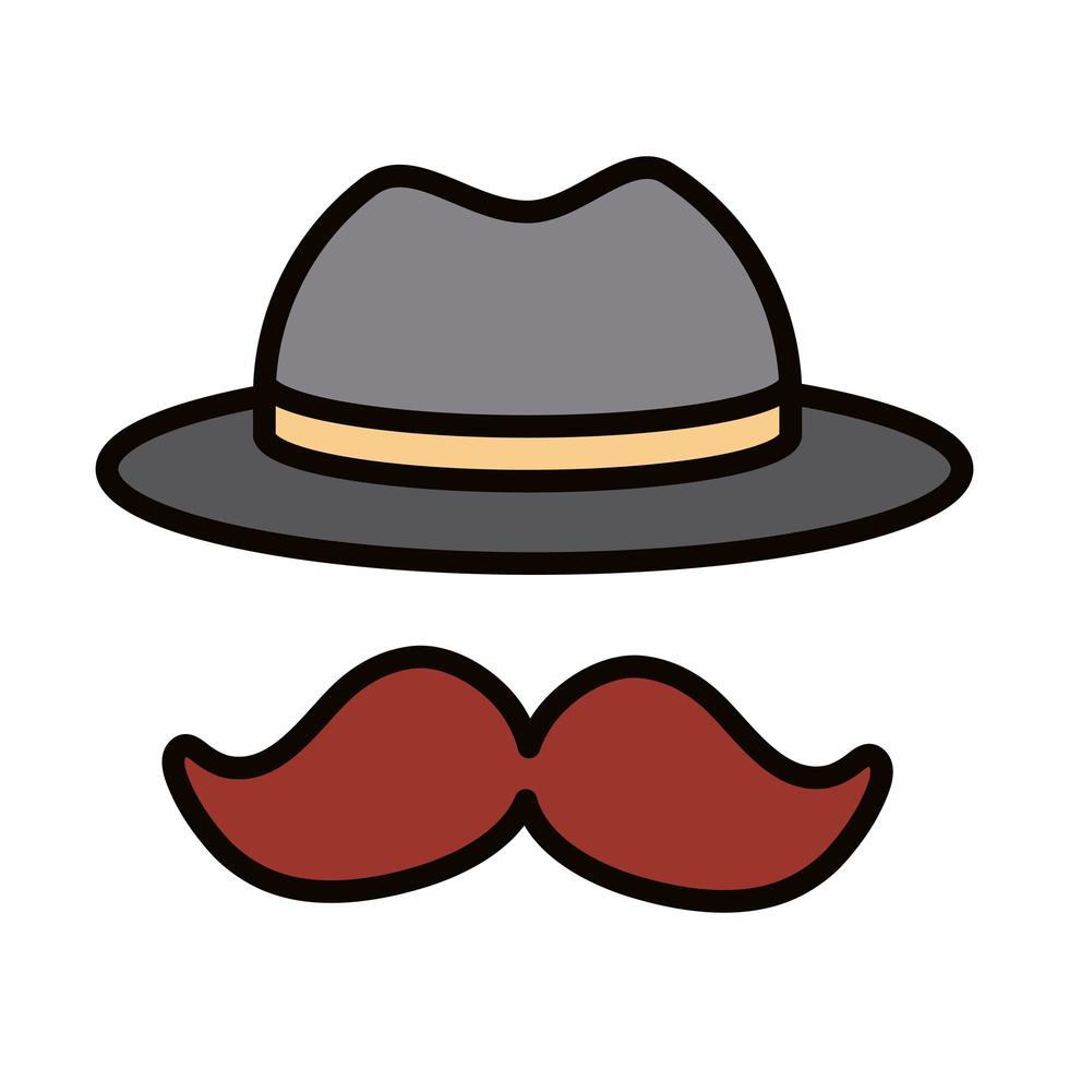 linha de celebração de acessório de bigode e chapéu e ícone de preenchimento vetor