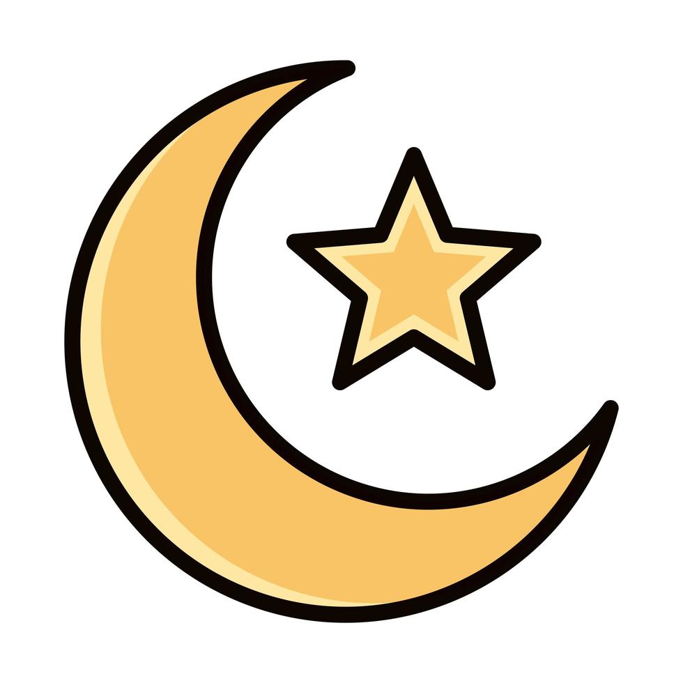 estrela da lua eid mubarak linha de celebração religiosa islâmica e ícone de preenchimento vetor