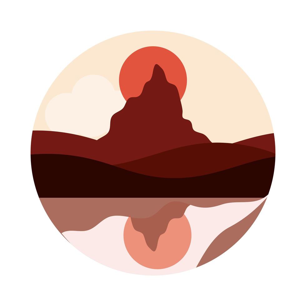 paisagem natureza pico montanha reflexo do sol no rio ícone de estilo simples vetor