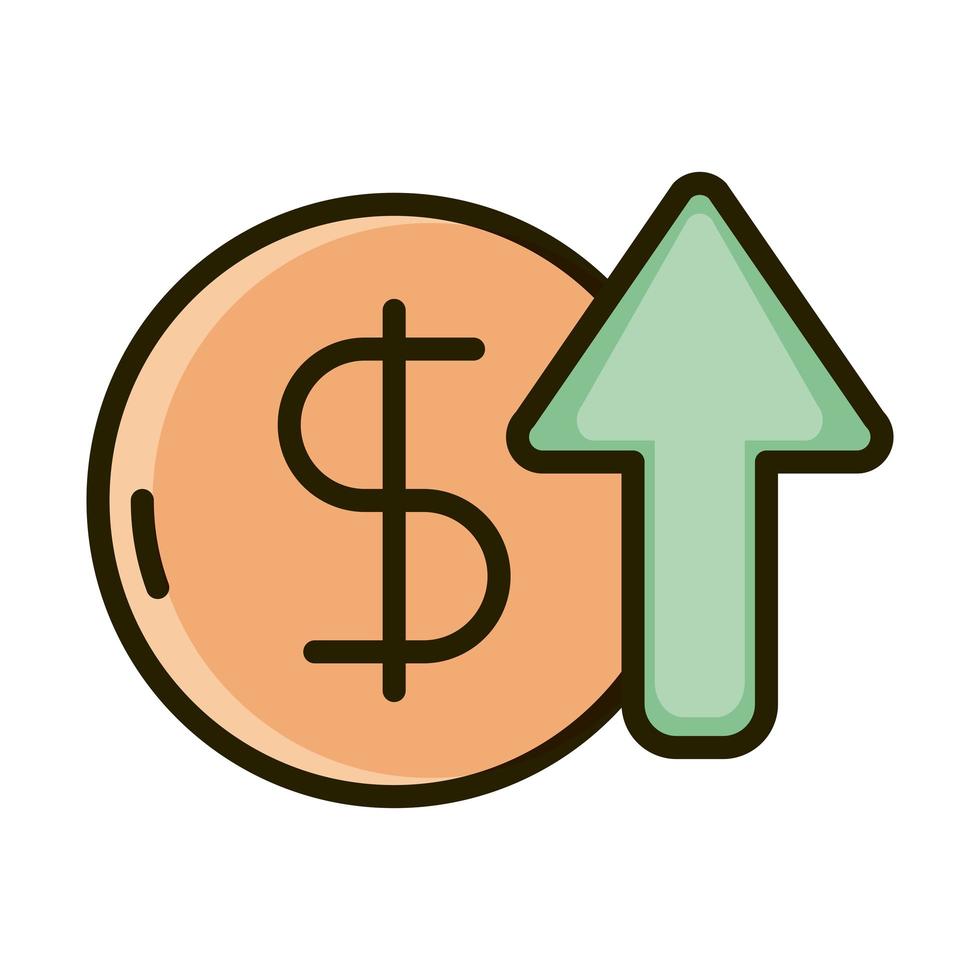 moeda dinheiro crescimento seta linha de investimento financeiro de negócios e ícone de preenchimento vetor