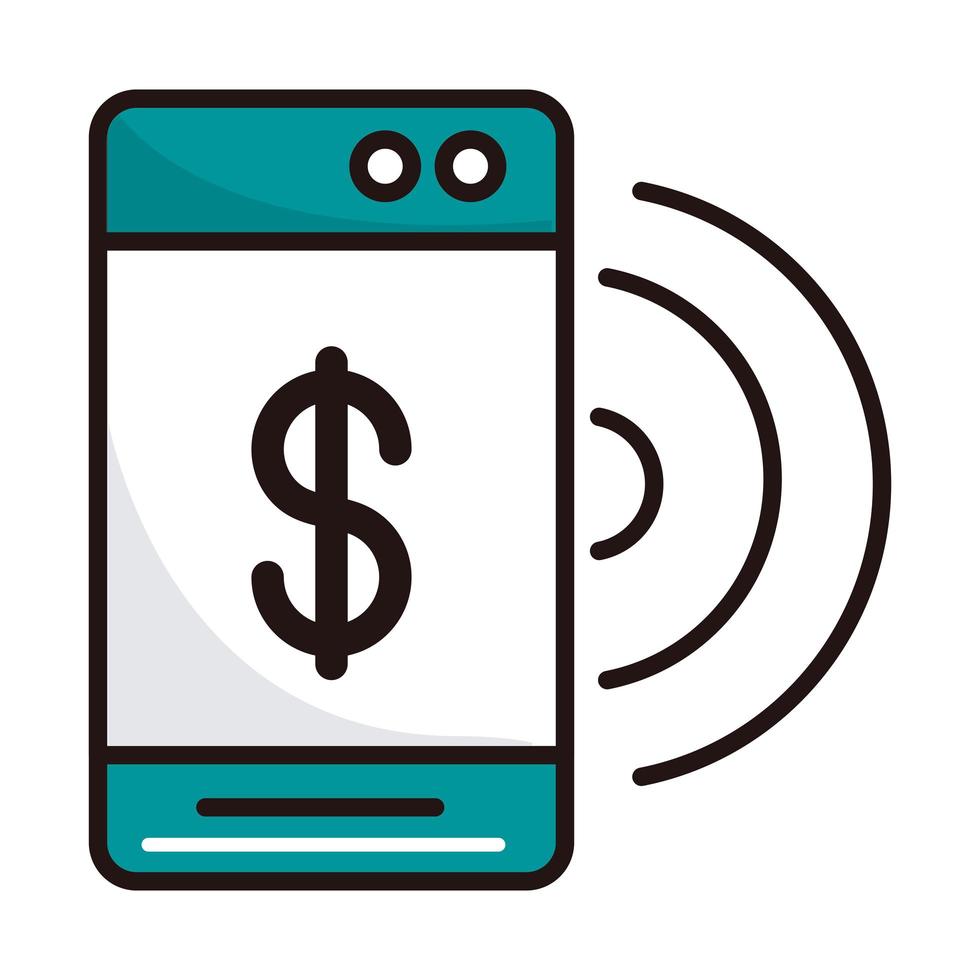 smartphone conexão com a internet compras ou linha de banco móvel para pagamento e ícone de preenchimento vetor