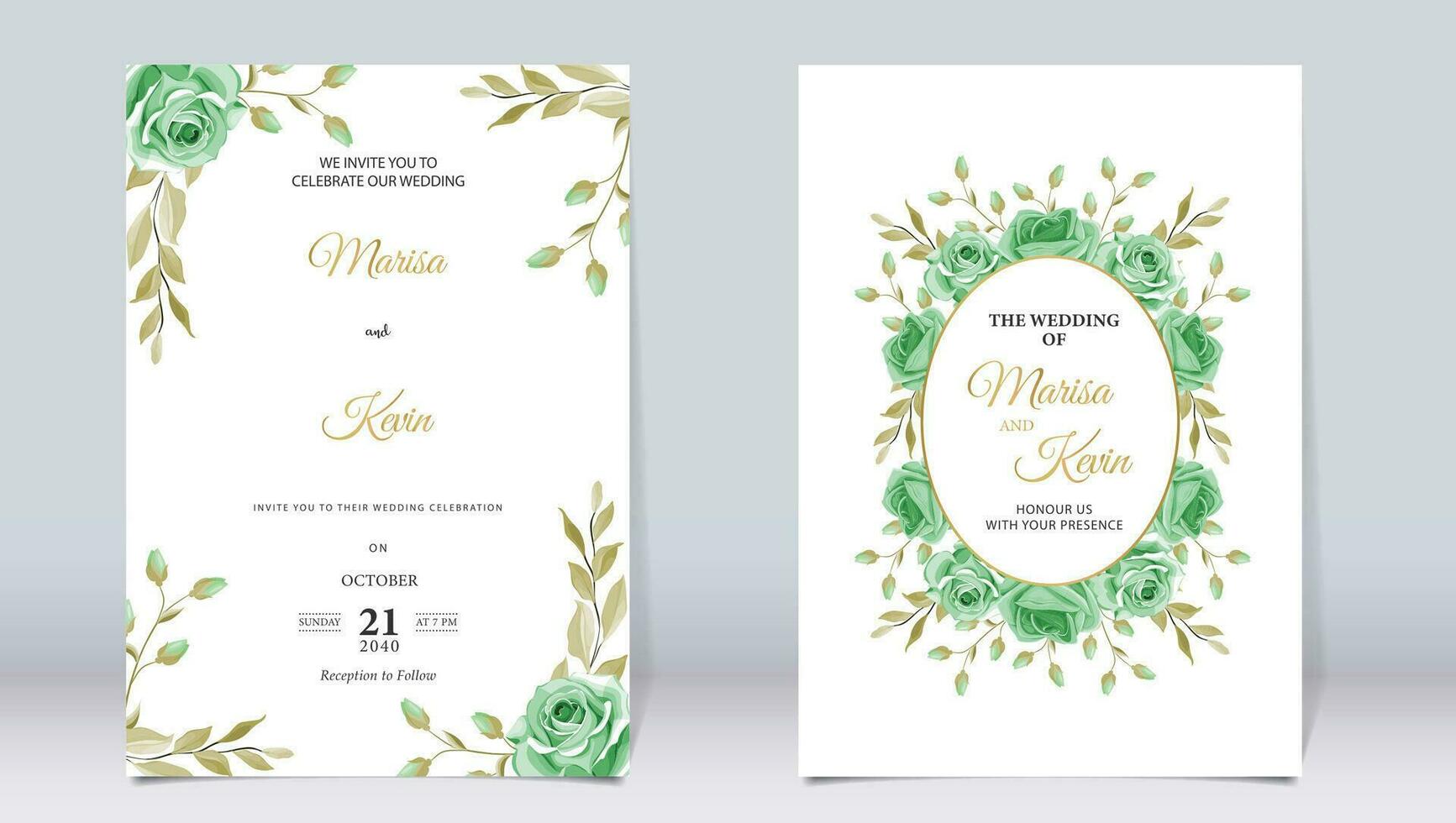 elegante verde floral Casamento convite com minimalista Projeto vetor