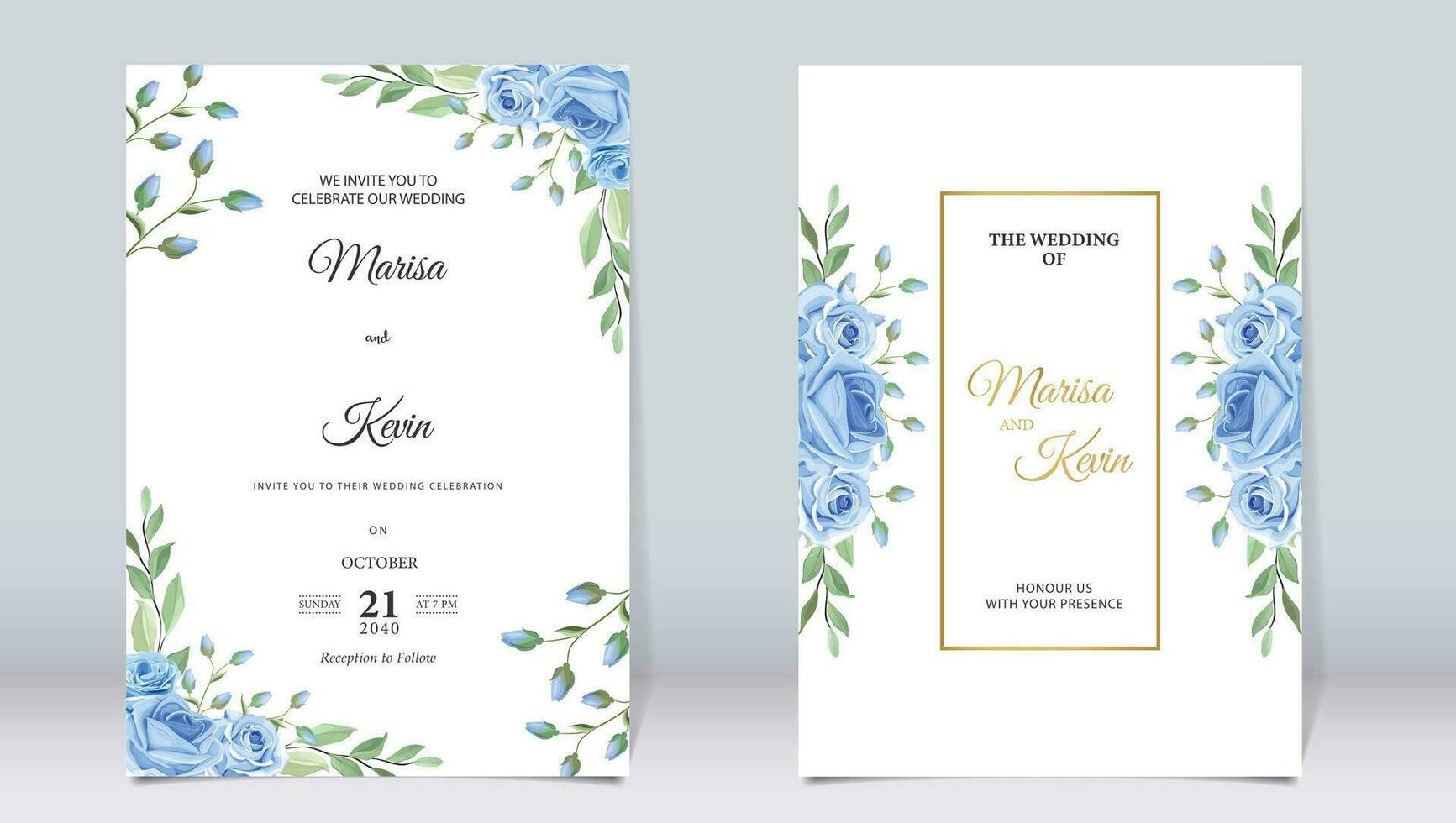 elegante azul floral Casamento convite com minimalista Projeto vetor