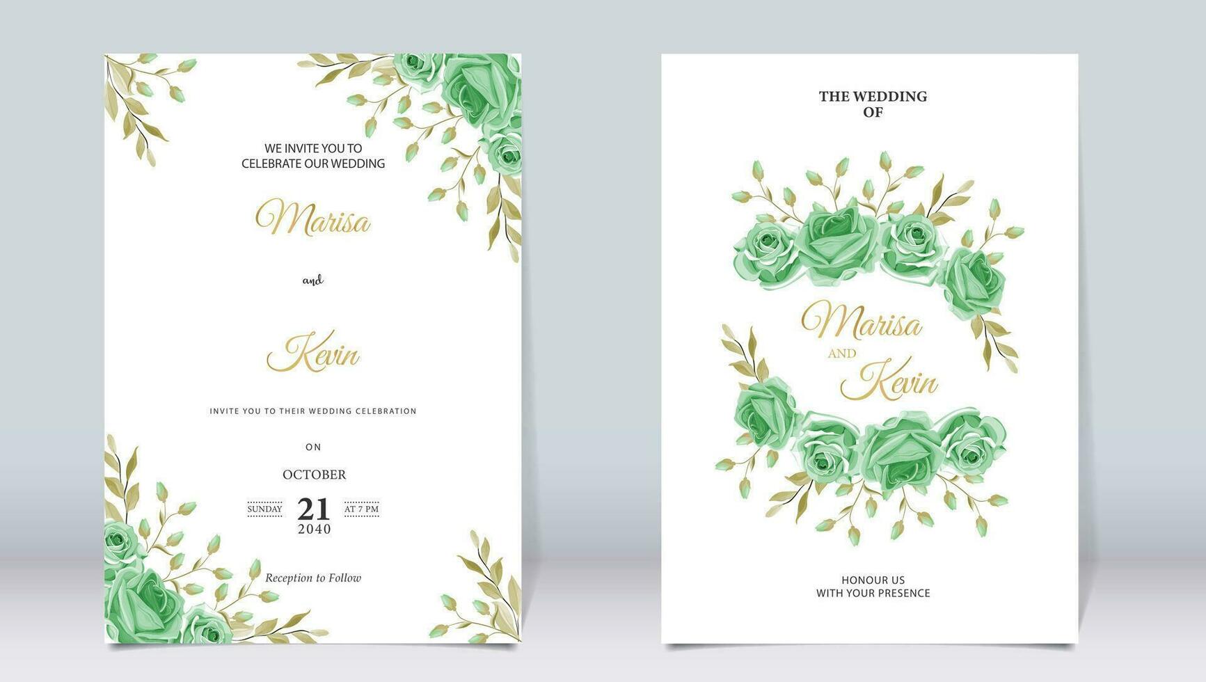 elegante verde floral Casamento convite com minimalista Projeto vetor