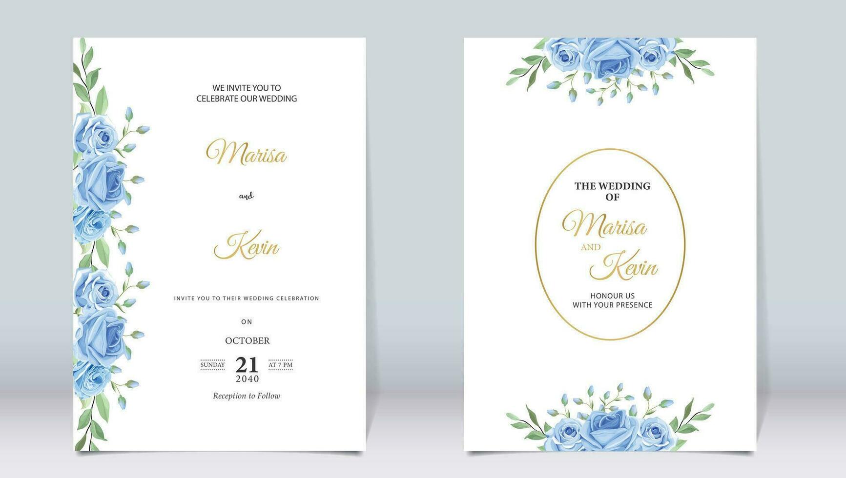 elegante azul floral Casamento convite com minimalista Projeto vetor