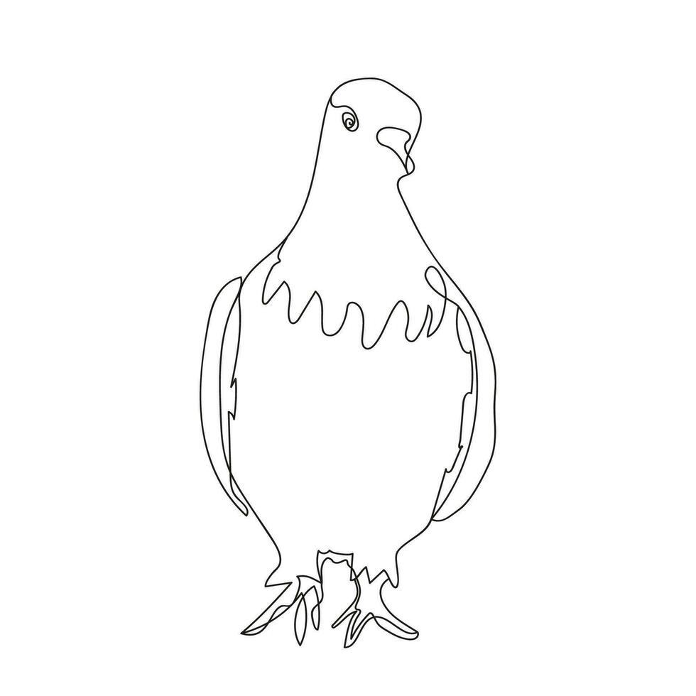 Pombo 1 linha desenho. uma lindo calma pomba caminhando ao longo a estrada. Preto e branco vetor ilustração. conceito para logotipo, cartão, bandeira, poster, folheto